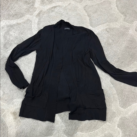 Elegant Black Knit Cardigan with Draped Neckline - Picture 1 of 4